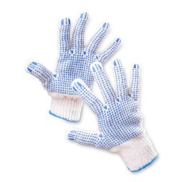 Manusi protectie, standard EN420, degete cauciucate cu polyurethan - marimea 10 - alb cu albastru