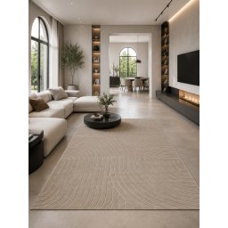 Covor Oksi 38025-202, Marime 160 x 230 cm, Bej, Inaltime Fir 6,5 mm, Antialergic, Polipropilena, Living, Dormitor, Hol
