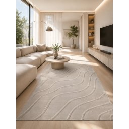 Covor Oksi 38012-202, Marime 60 x 110 cm, Bej, Inaltime Fir 6,5 mm, Antialergic, Polipropilena, Living, Dormitor, Hol