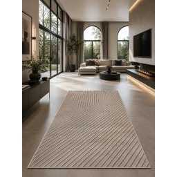 Covor Oksi 38020-202, Marime 80 x 150 cm, Bej, Inaltime Fir 6,5 mm, Antialergic, Polipropilena, Living, Dormitor, Hol