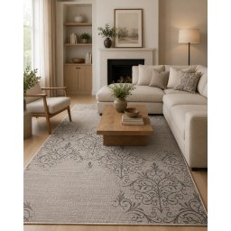 Covor Iuta Jeans 6078-3301, Marime 250 x 350 cm, Bej, Inaltime Fir Tesatura plata, Antialergic, Polipropilena, Bucatarie, Hol, Balcon