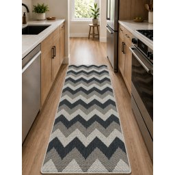 Covor Flex 19641-08, Marime 75 x 150 cm, Gri, Inaltime Fir Tesatura plata, Antialergic, Polipropilena, Bucatarie