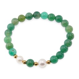 Bratara pe elastic Perle de cultura, bumbi aurii si Aventurin sfere 8mm