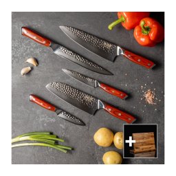 Gudaro - Set de 5 cuțite de bucătărie din oțel damasc MIYABI + suport magnetic
