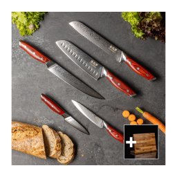 Gudaro - SET de 5 cuțite de bucătărie din oțel damasc KENSHO + suport magnetic