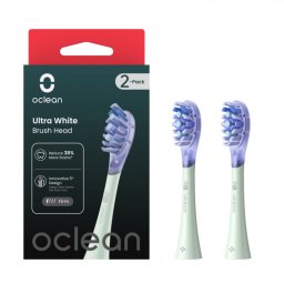 Set 2 capete de schimb pentru periuta de dinti electrica Oclean Ultra White, Hard, White, DuPont, FlexFit, Verde