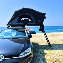 Cort de acoperiș auto 230 × 120 cm, pentru 2 adulți sau familie cu 1 copil, greutate redusă 43 kg, compatibil cu majoritatea vehiculelor, Lite Cruiser PRO Wild Land