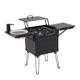 Bucătărie camping pliabilă cu aragaz și chiuvetă integrată, 46 L, aluminiu Wild Land