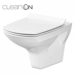 Set vas WC suspendat, Cersanit Carina, Clean On, si capac WC Cersanit Carina, duroplast, cadere lenta, demontare rapida One Butoon, profil Slim,