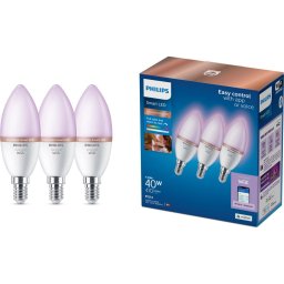 Set de 3 becuri LED RGB dimabile Philips SMART C37, soclu E14/4,9W/230V, 2200-6500K