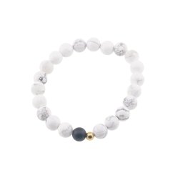 Bratara pentru barbati Howlit si Onix mat sfere cu bumb auriu pe elastic, 8-9mm