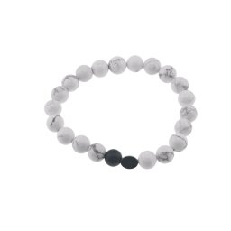Bratara pentru barbati Howlit, Onix mat si banut de Hematit auriu pe elastic, 8-9mm