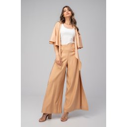 Pantaloni uni din rayon cu croi palazzo GIZEL, Hermosa, bej