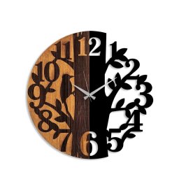 Wallity ceas decorativ de perete, lemn 100%/metal, diametru 56 cm, grosime 3cm, mecanism, nuc/negru - Verificat A · Re-Bloom