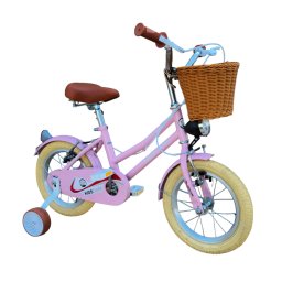 Bicicleta copii 5-8 ani HappyGirl KidsCare roz 16 inch – cu roti ajutatoare, frane de mana, cosulet, pentru fete