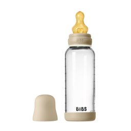 Bibs - set complet biberon fosforescent din sticla anticolici cu tetina din latex, flux mediu, 240 ml, vanilla glow