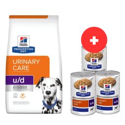 HILL'S Prescription Diet Canine U/D Urinary Care 10 kg tract urinar sensibil + 3 x 370g hrana caini GRATIS