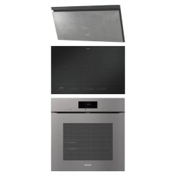Pachet incorporabil Miele - Cuptor electric H 7860 BPX GRGR ArtLine, 76 l + Plita inductie KM 7576 FL MattFinish, 80 cm + Hota de perete, DAH 4970 Sienna, aspect de beton, 90 cm