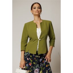 Sacou dama lime cambrat cu maneci trei sferturi si inchidere cu nasture