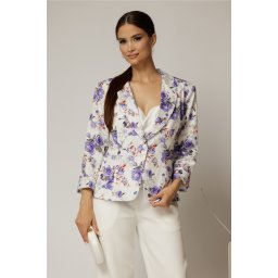 Sacou dama alb cu imprimeu floral lila