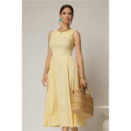 Rochie DY Fashion midi galbena din bumbac cu cret pe solduri