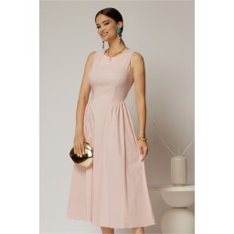 Rochie DY Fashion midi roz din bumbac cu cret pe solduri