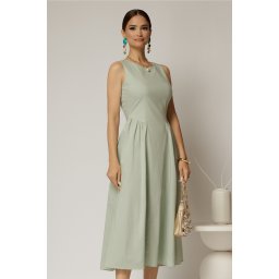 Rochie DY Fashion midi verde fistic din bumbac cu cret pe solduri