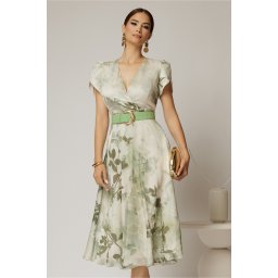 Rochie DY Fashion eleganta din voal satinat cu imprimeuri kaki
