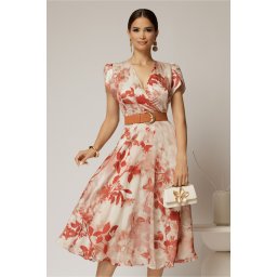 Rochie DY Fashion eleganta din voal satinat cu imprimeuri caramizii