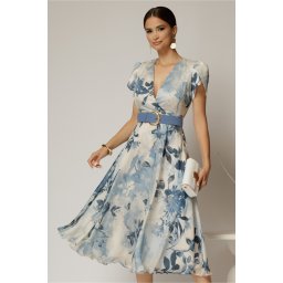 Rochie DY Fashion eleganta din voal satinat cu imprimeuri albastre
