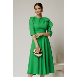 Rochie midi verde clos cu funda ampla pe umar si cordon detasabil
