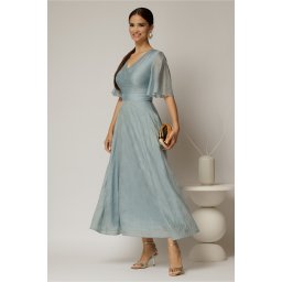 Rochie DY Fashion midi bleu din tencel cu insertii sidefate