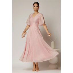 Rochie DY Fashion midi roz din tencel cu insertii sidefate