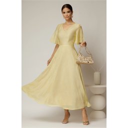 Rochie DY Fashion midi galbena din tencel cu insertii sidefate