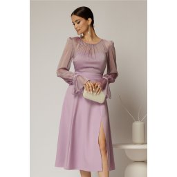 Rochie DY Fashion midi lila de ocazie cu voal la bust
