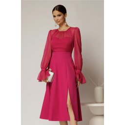 Rochie DY Fashion midi fucsia de ocazie cu voal la bust