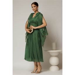Rochie lunga verde de seara din voal peliculizat