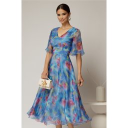 Rochie DY Fashion midi din organza cu imprimeuri bleu lila