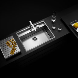 Chiuveta bucatarie inox CookingAid TASCA PHANTOM BACK PT65 INVISIBLE cu montaj pe blat, sub blat, la nivelul blatului sau sub geam si accesorii montaj