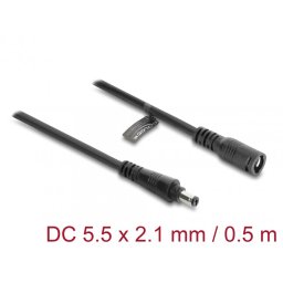 Cablu prelungitor alimentare 5.5 x 2.1mm cu blocare T-M 0.5m Negru, Delock 67388