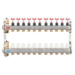 Distribuitor/colector Ferro tip SN-RZPU 1" din inox 11 circuite cu debitmetre si robineti termostatati
