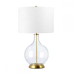 Veioză Orb ORB-CLEAR-AB-WHT, 1xE27, H67cm, D36cm, metal alamă, textil alb