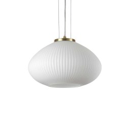 Pendul Plisse Sp1, conic, D:35 cm, H:29 cm / max 238 cm, metal alamă satinată, sticla albă