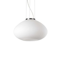 Pendul Plisse Sp1, conic, D:35 cm, H:29 cm / max 238 cm, metal crom, sticla albă