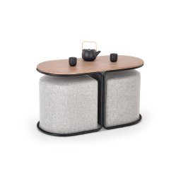 Set masă de cafea NILDO 90x45 cm + 2 taburete maro/gri