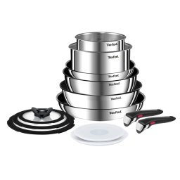 Set 13 piese Tefal Ingenio Emotion L897SD74, oala 16 / 20 cm, tigaie 22 / 24 / 28 cm, wok 26 cm, 2 manere detasabile, capace sticla 16 / 20 / 24 cm, capace ermetice 16 / 20 cm, invelis antiaderent, in