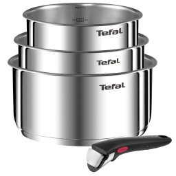 Set 4 piese Tefal Ingenio Emotion L8964S55, oale de 16 / 18 / 20 cm, maner detasabil rezistent, inductie, argintiu