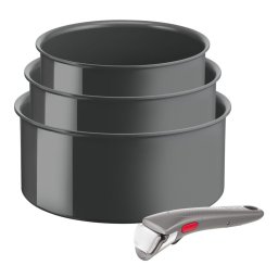 Set 4 piese Tefal Ingenio Renew L2609402, oale 16 / 18 / 20 cm, mâner detașabil, inducție, înveliș antiaderent ceramic, 100% aluminiu reciclat, gri