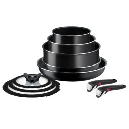 Set 10 piese Ingenio Easy Cook & Clean Tefal L1539053, mânere detașabile, 16-28cm, aluminiu, negru