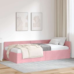 Cadru de pat coltar cu headboard Roz 90 cm x 200 cm Catifea GartenMobel Dekor
